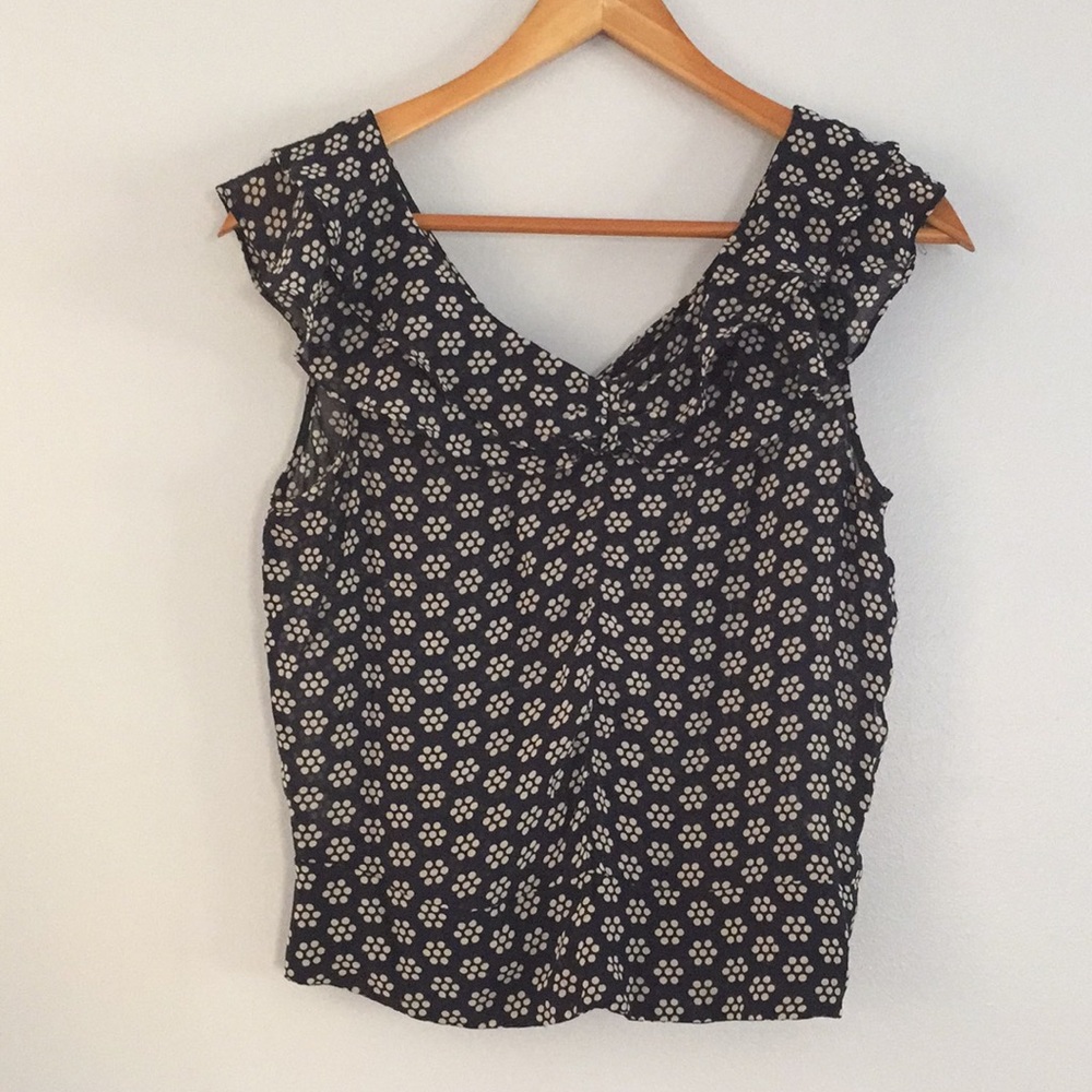 Urban Outfitters Navy and White Chiffon Top